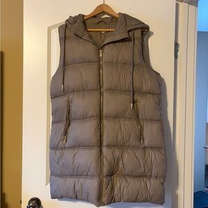 Dex Long Hooded Puffer Vest in Taupe XL